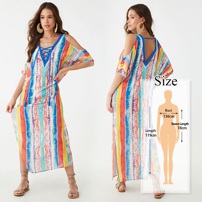 JazzHer 2024 Indie Folk Embroidered V-Neck Short Sleeve Summer Beach Straight Dress Sexy Tunic Women Beachwear Swimsuit Cover-Ups Q790