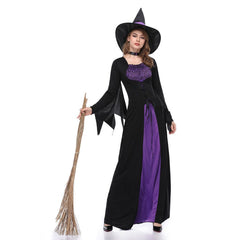 JazzHer Halloween Awakecrm Halloween Witch Cosplay Costume Dressed In Black Purple Witch Women Cosplay Fantasy Halloween Party Dress Sets