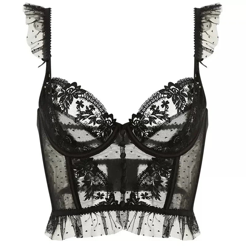 JazzHer Kamela Ruffle Detail Lace Corset Top