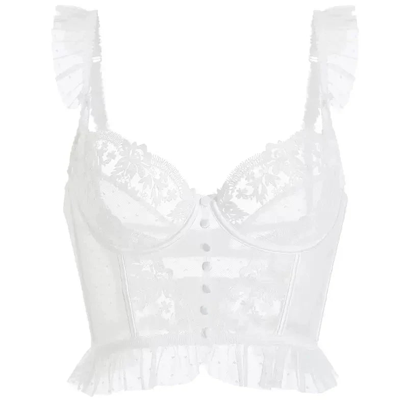 JazzHer Kamela Ruffle Detail Lace Corset Top