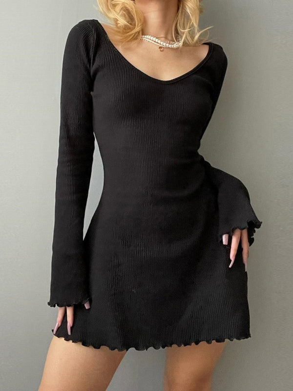 JazzHer Lettuce Edge Flared Dress