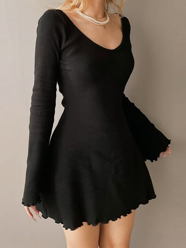 JazzHer Lettuce Edge Flared Dress