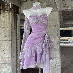 JazzHer Lilac Ruffles Assymetric Flower Mini Dress (PRE-ORDER)