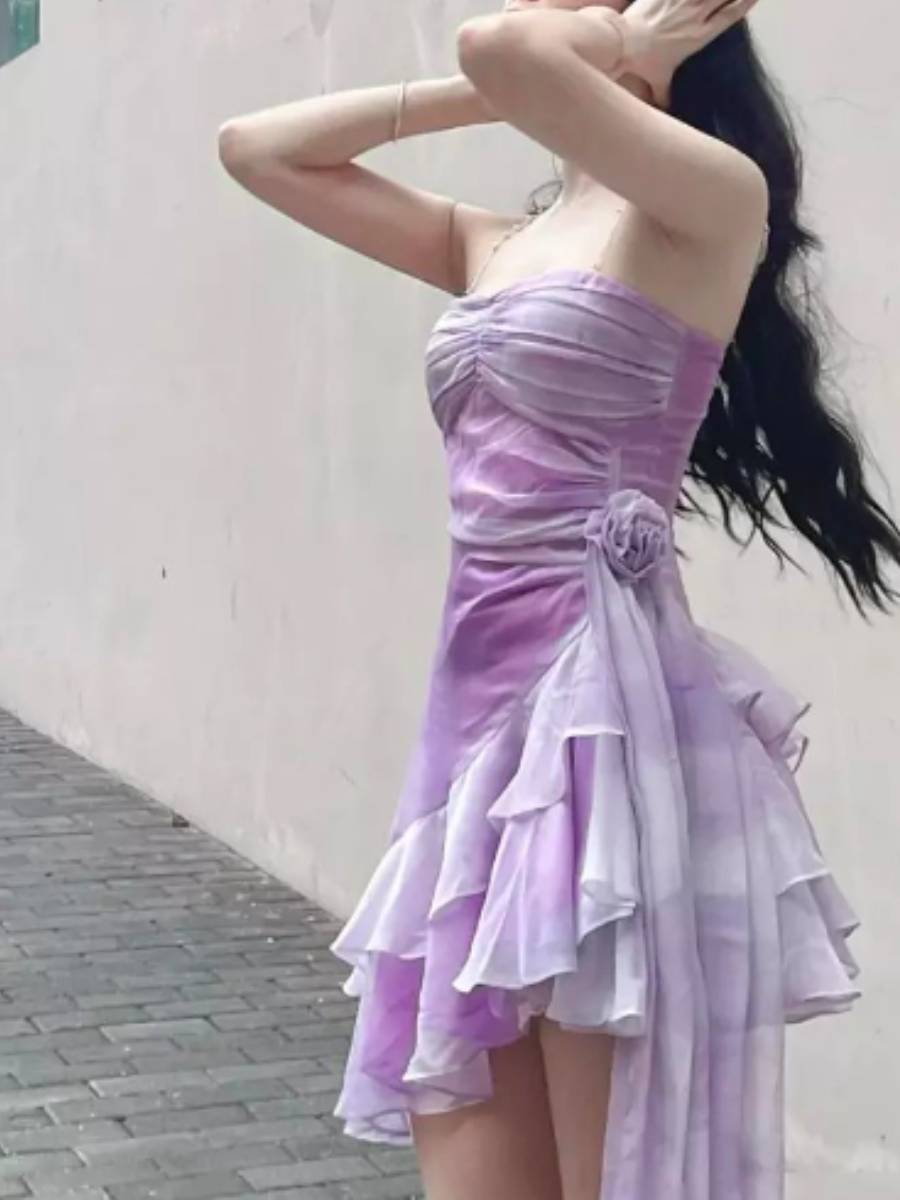 JazzHer Lilac Ruffles Assymetric Flower Mini Dress (PRE-ORDER)
