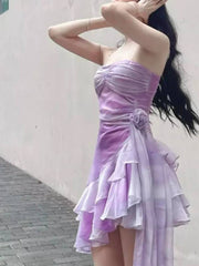 JazzHer Lilac Ruffles Assymetric Flower Mini Dress (PRE-ORDER)