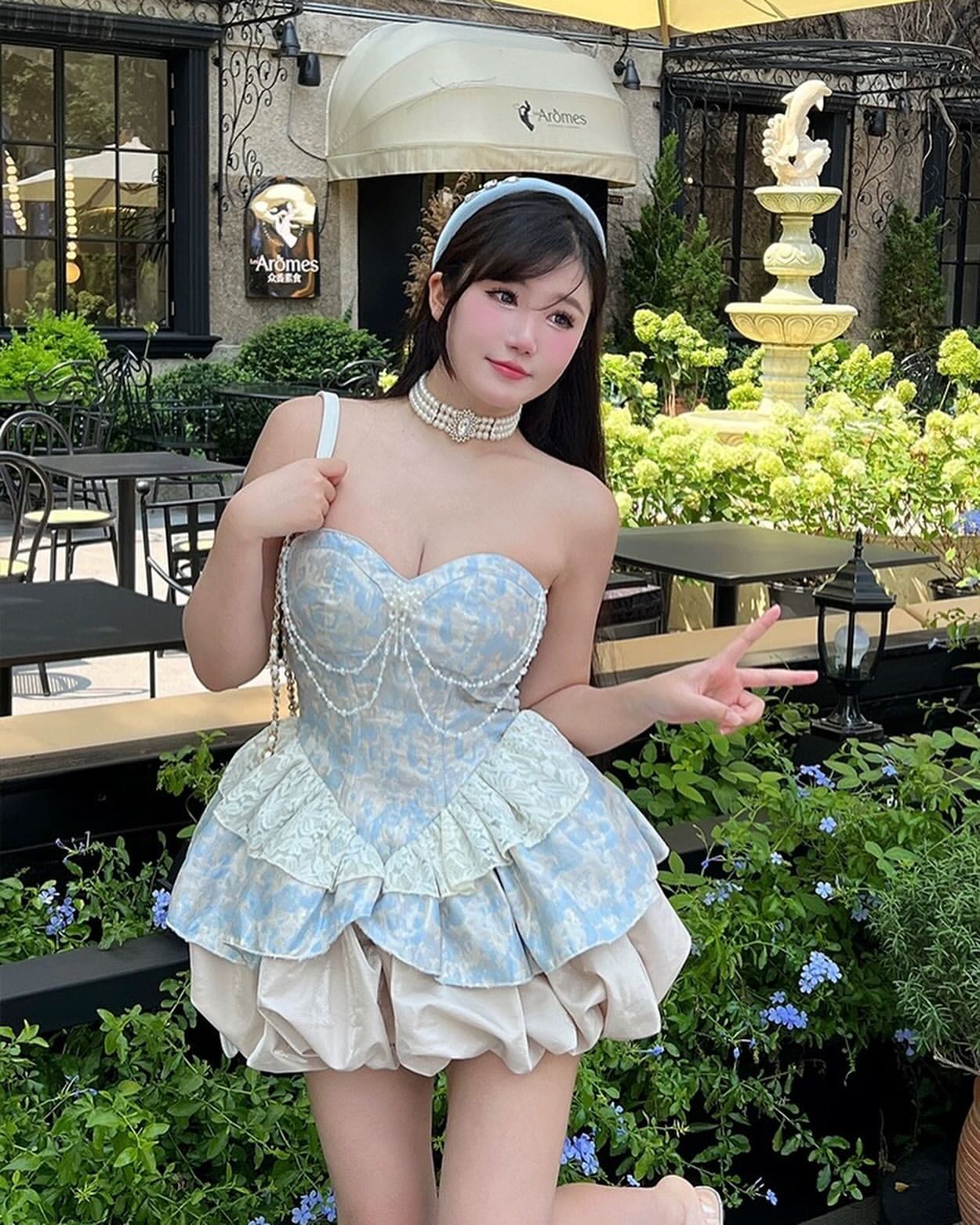 JazzHer Lolita Pearl Chain Layered Tube Mini Dress