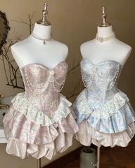 JazzHer Lolita Pearl Chain Layered Tube Mini Dress