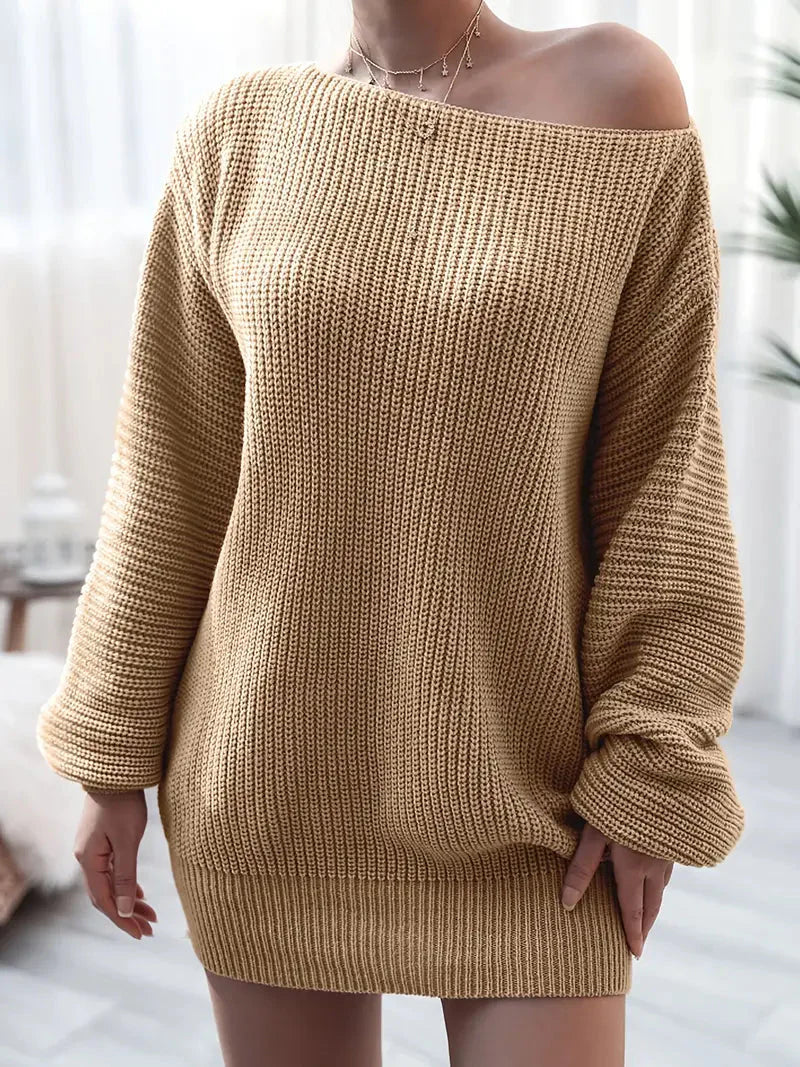 JazzHer Loose Round Neck Solid Sweater Dress
