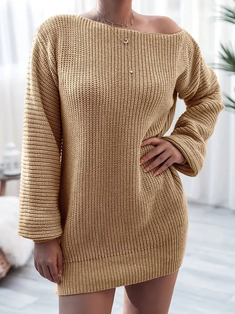JazzHer Loose Round Neck Solid Sweater Dress