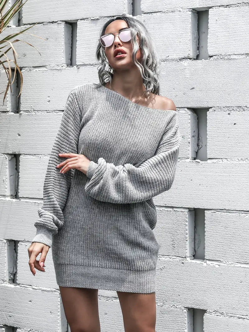 JazzHer Loose Round Neck Solid Sweater Dress