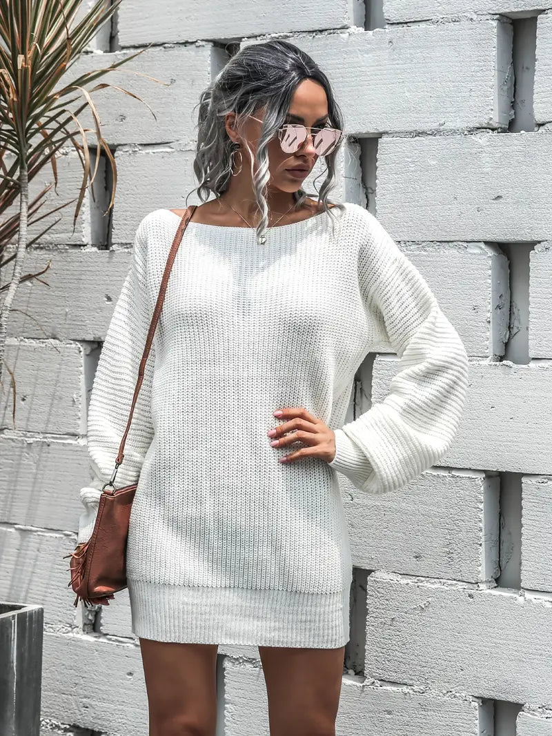 JazzHer Loose Round Neck Solid Sweater Dress