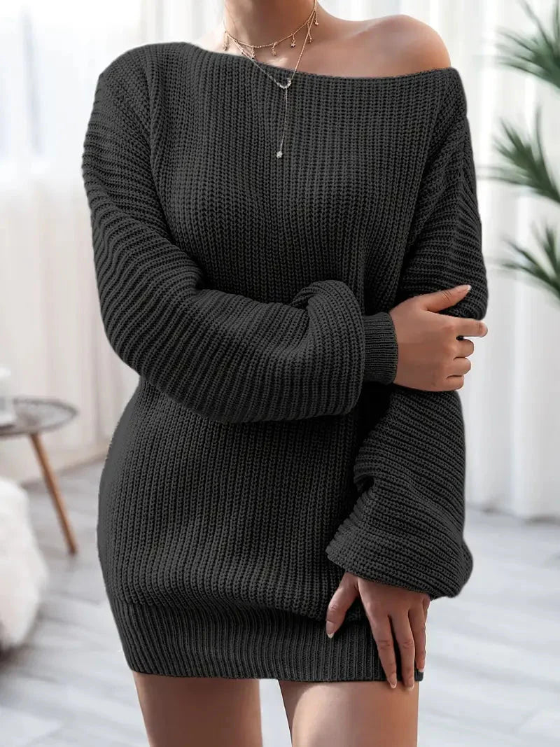 JazzHer Loose Round Neck Solid Sweater Dress