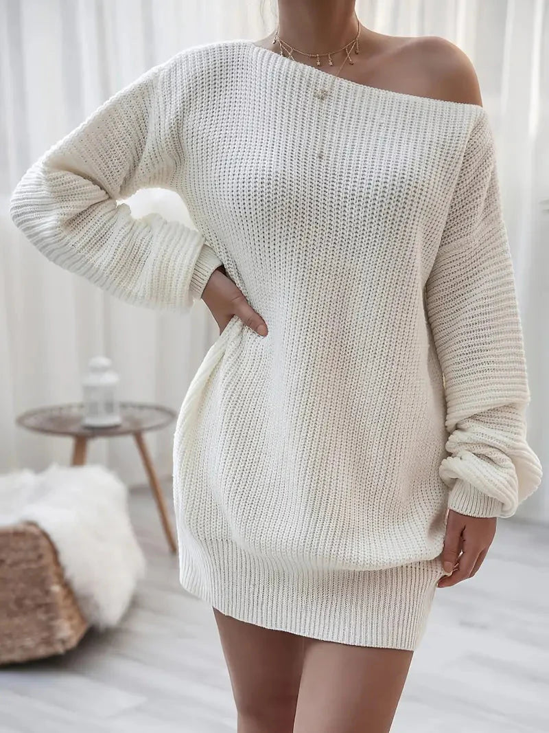 JazzHer Loose Round Neck Solid Sweater Dress