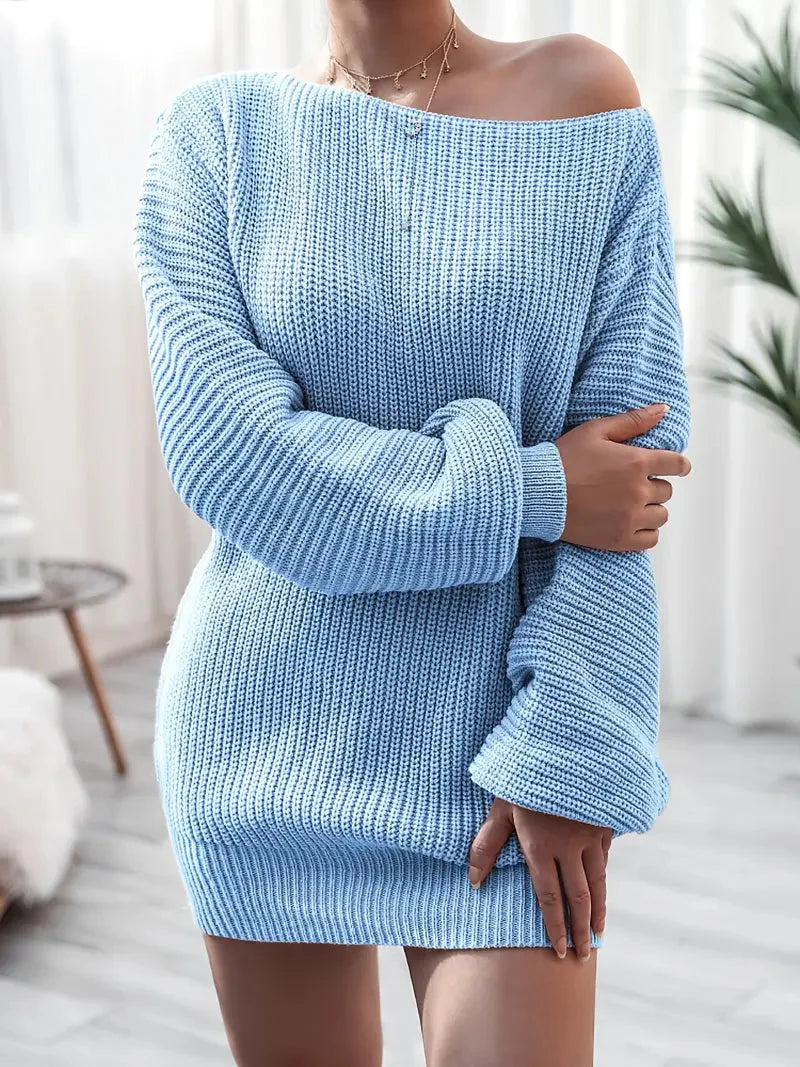 JazzHer Loose Round Neck Solid Sweater Dress