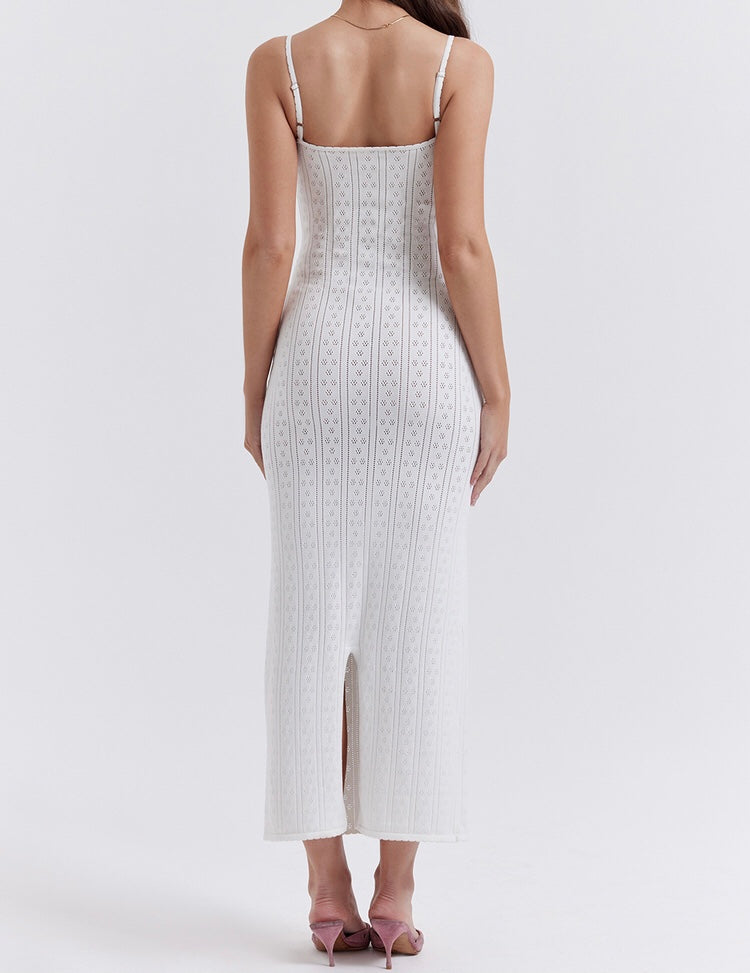JazzHer Myla White Knit Maxi Dress