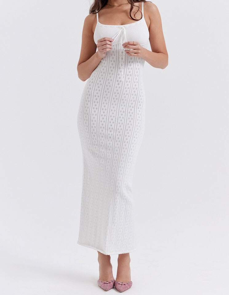 JazzHer Myla White Knit Maxi Dress