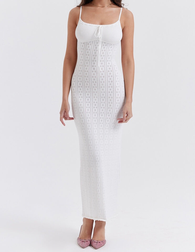 JazzHer Myla White Knit Maxi Dress
