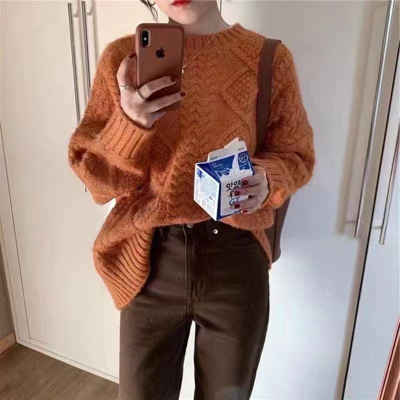 soulja boy outfits Women's Knitted Sweater 2024 Autumn and Winter Women's Twist Loose Lazy Style Top Pullover Bottoming Shirt