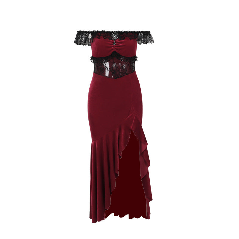 ribbons galore dress to impress Xs24241 Autumn 2024 New Celebrity Style Royal Sister Sexy off-Shoulder Velvet Irregular Dress Women