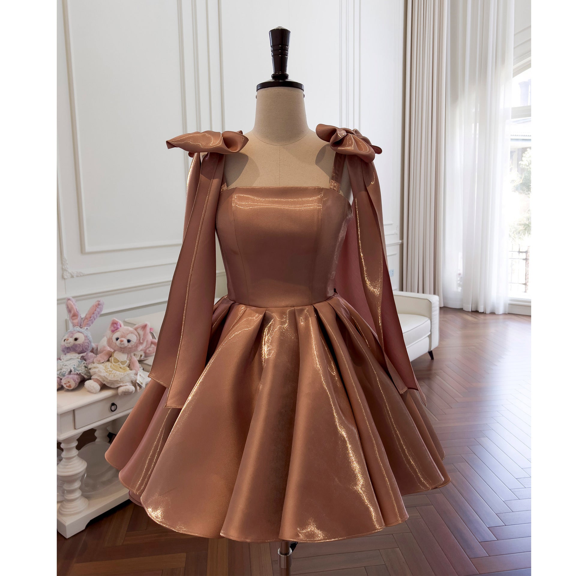 avant garde dress to impress French Retro Pettiskirt Bow Design Waist-Tight Birthday Short Banquet Dress Sling Dress