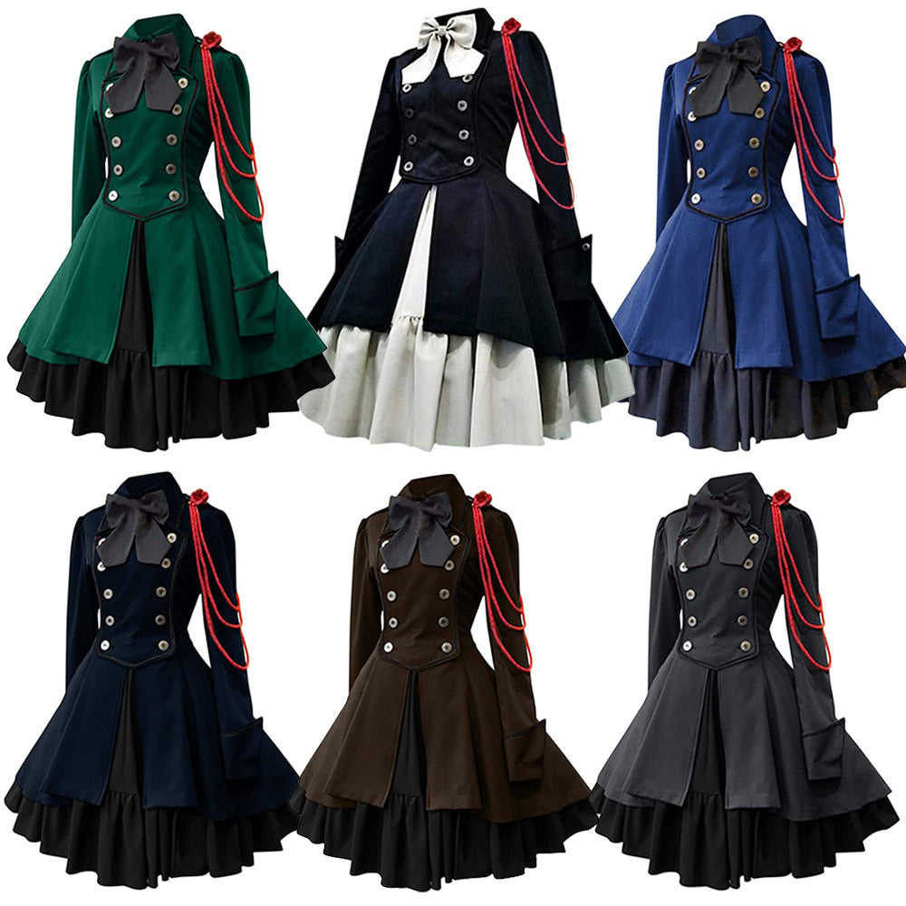 Medieval Cos Clothing Renaissance Gothic Dress Vintage Bow Ruffled Punk Cosplay Skirt