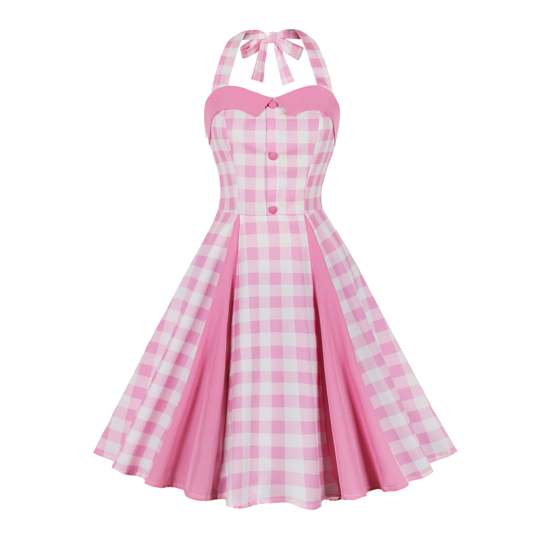 avant garde dress to impress Women's Hot Selling Summer Waist-Tight Sweet Halter Suspender Skirt Barbie Pink Plaid Dress 3299