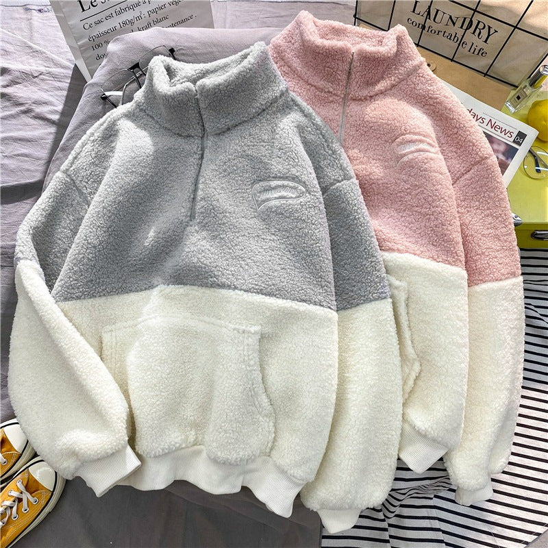 sweater Women's Half Turtleneck Cashmere Sweater Autumn and Winter Fleece-lined Thickened Loose Long Sleeve Half Zipper Pullover Sweater Women's Fashion