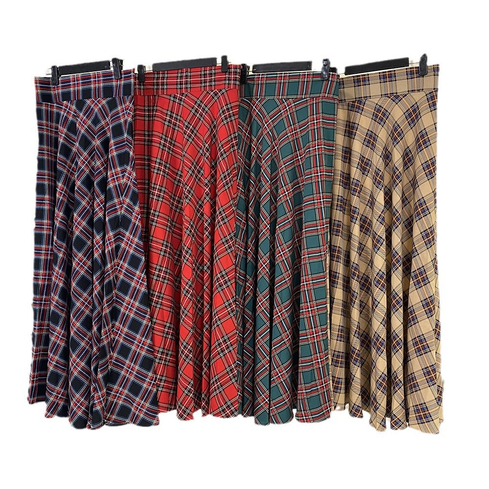 outfit inspo fall Fashion Casual Waist Slimming Scottish Skirt 3052