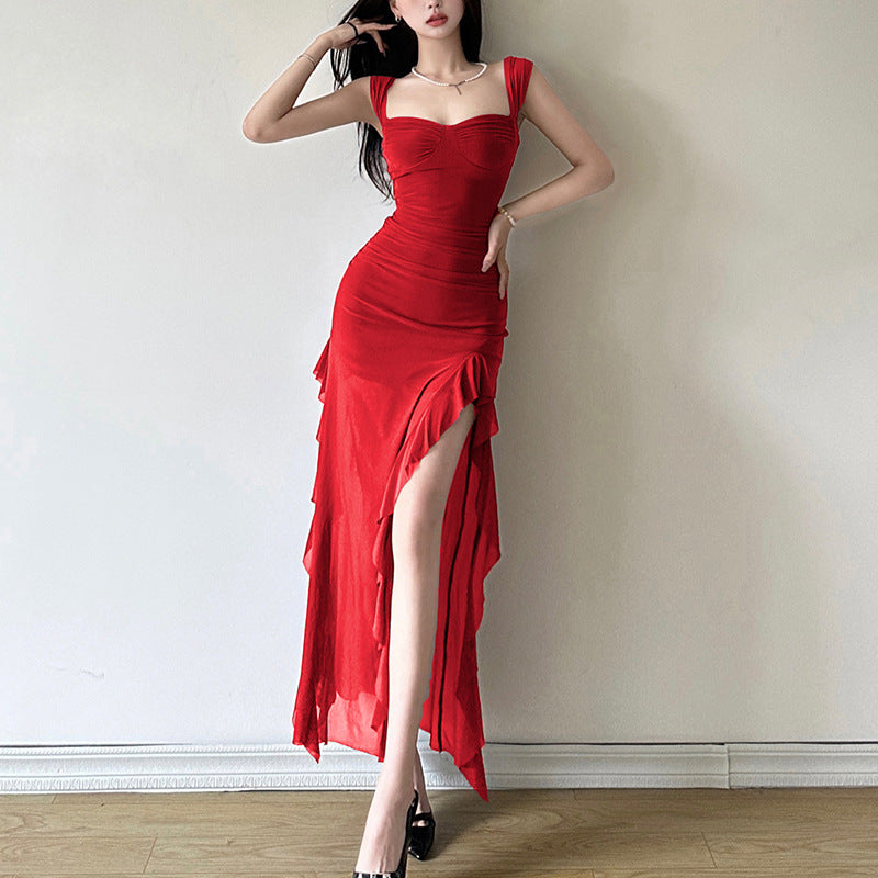 prom dresses Style 2024 Spring Women's Sexy Hot Girl Strap Tube Top Split Hip Bag Long Dress