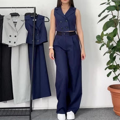 classy outfits men Women's Summer Lapel Striped Suit Short Vest High Waist Straight Trousers Suit