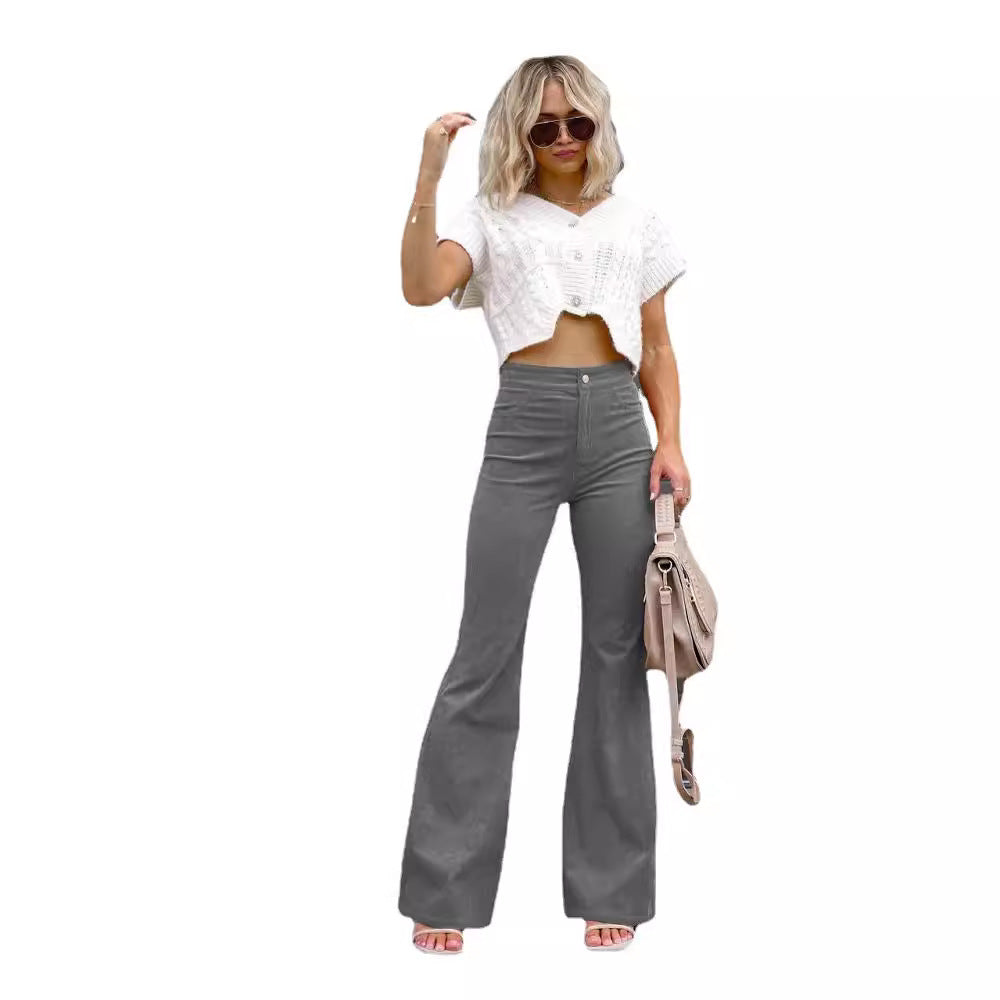 business casual outfits Winter New Pure Color Corduroy Elegant Women's Trousers Slim Pants High Waist Casual Pants