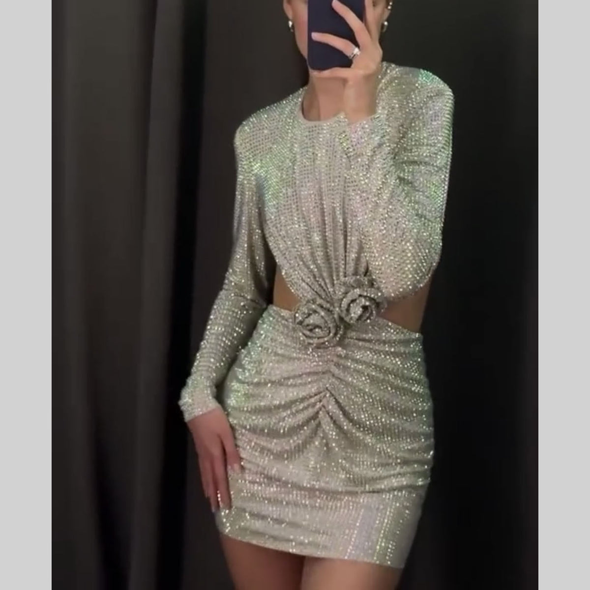 music video dress to impress Sexy Women's New Sexy round Neck Backless Rhinestone Slim Skirt