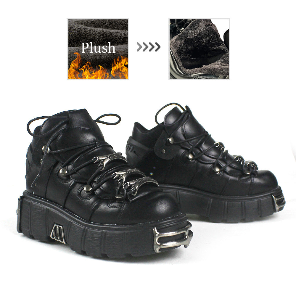 2024 Spring New Women's Shoes Heavy Metal Platform High-Top Punk Leather Shoes Gothic Dark Motorcycle Boots Tide