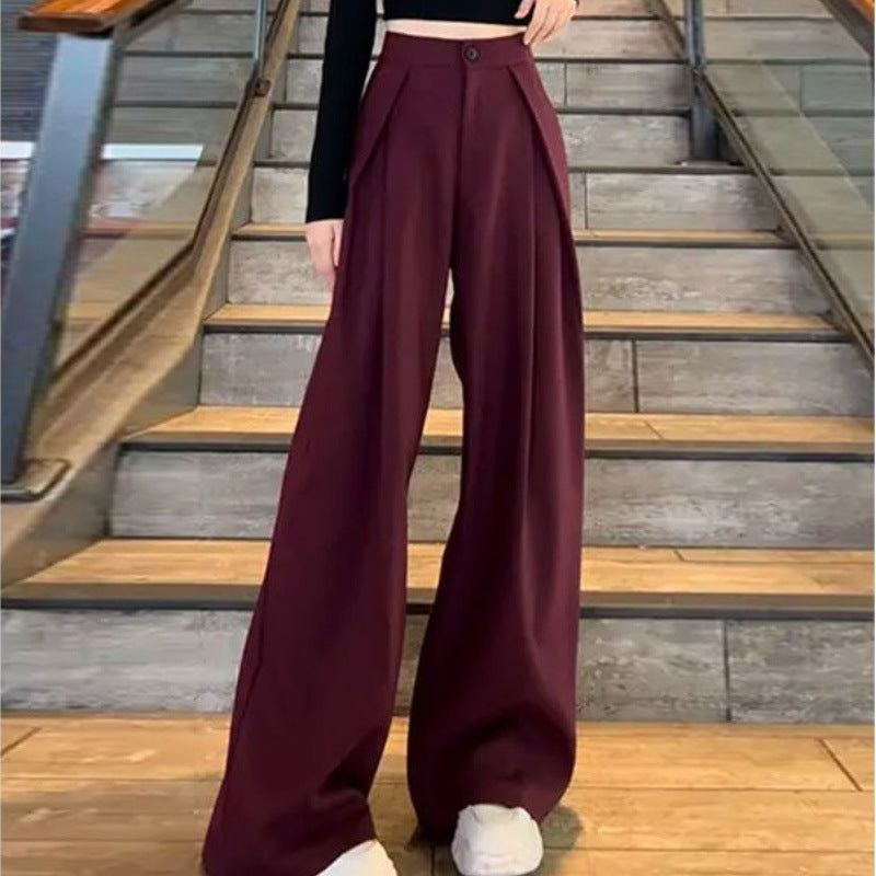 men’s outfits Pleated Wide-Leg Pants for Women 2024 Autumn New High Waist Straight Suit Pants Casual Draping Texture Pants