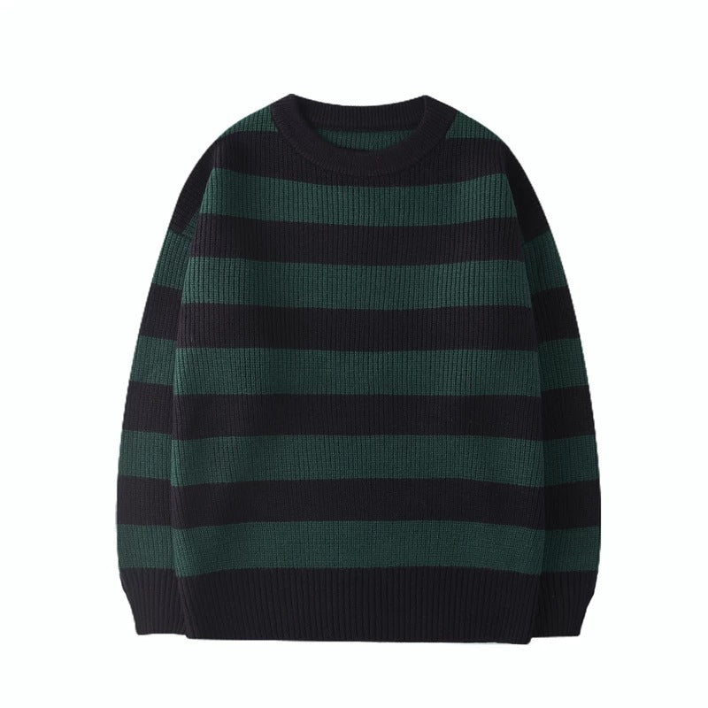 sweater Autumn and Winter Sweater round Neck Korean Style Casual Sweater Loose Sweater Trendy Striped Lazy Thick Bottoming Shirt