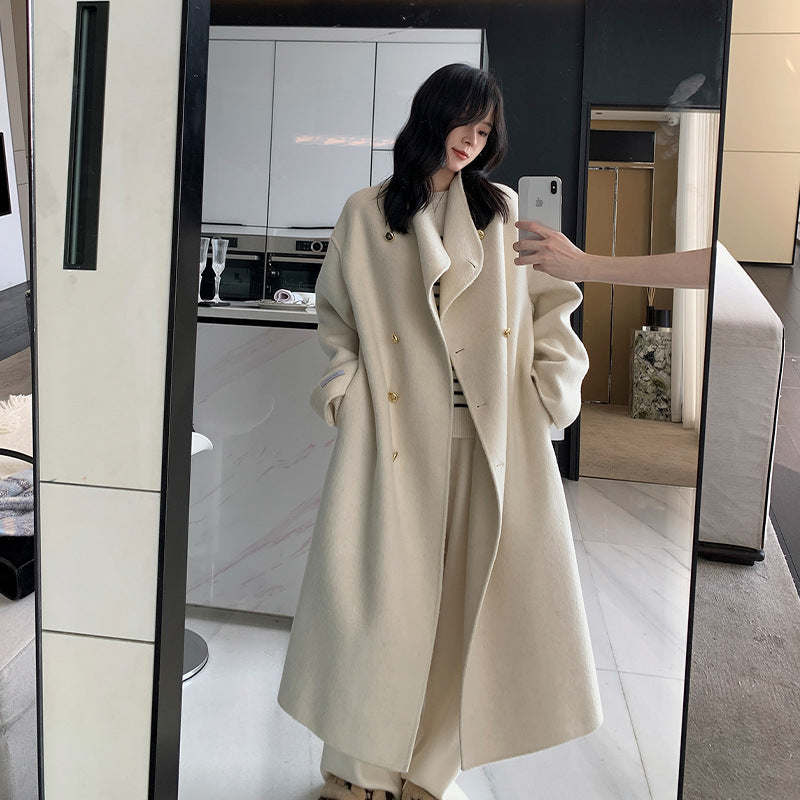 winter fits men 2024 Stand Collar Design Double Breasted Overcoat Women's Long Loose Wool Overcoat Coat Women