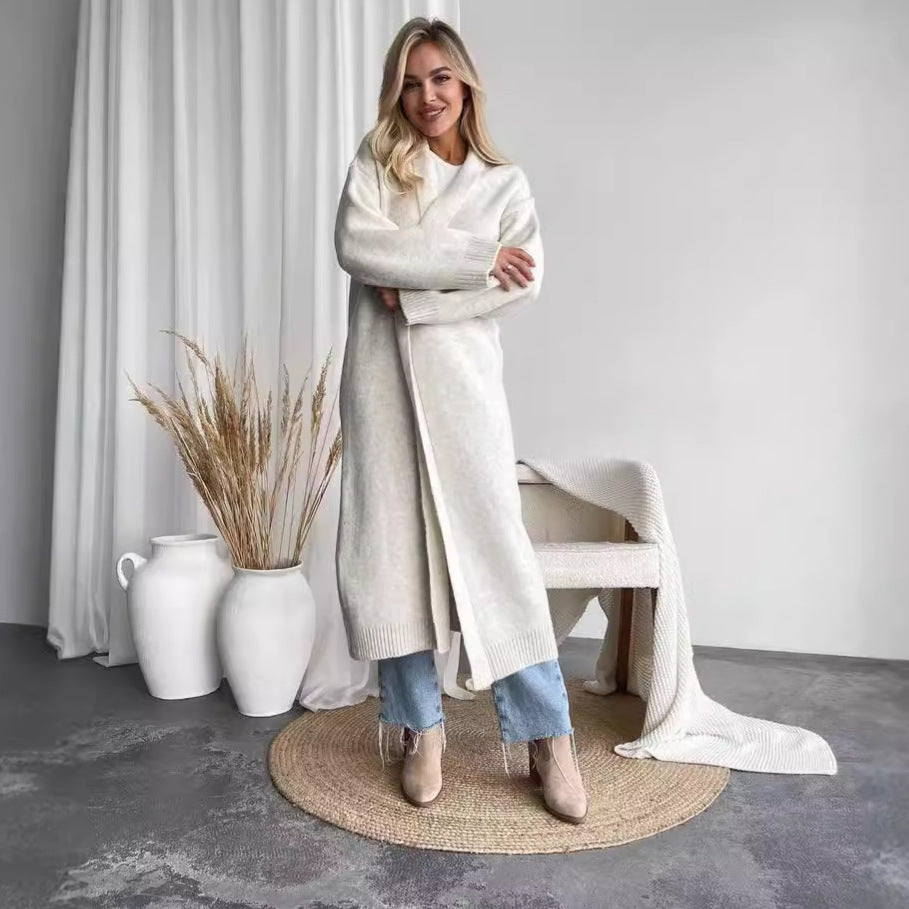 outfit inspo fall 2024 New Autumn and Winter Style Elegant Collarless Long Cardigan Sweater Coat for Women