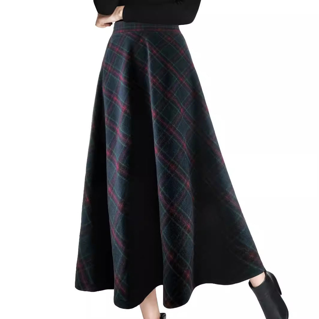 outfit inspo fall Women's Autumn and Winter Plaid Woolen Skirt Thickened Retro plus Size A- line Skirt High Waist Long Dance Skirt Women's Skirt