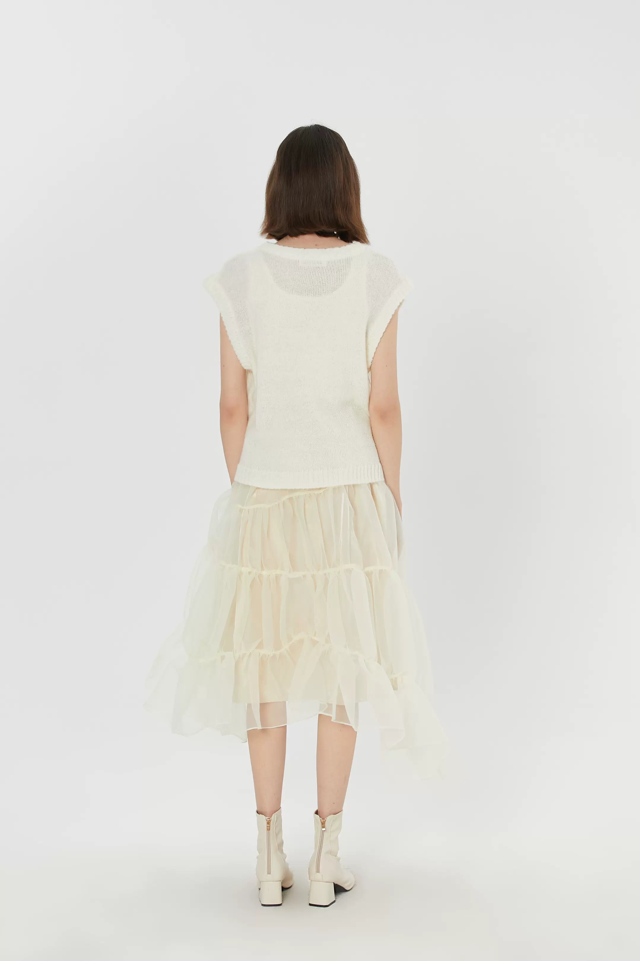 Jazzher Apricot Seersucker Pleated Irregular Skirt