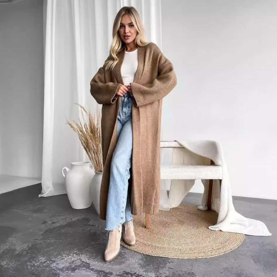 outfit inspo fall 2024 New Autumn and Winter Style Elegant Collarless Long Cardigan Sweater Coat for Women