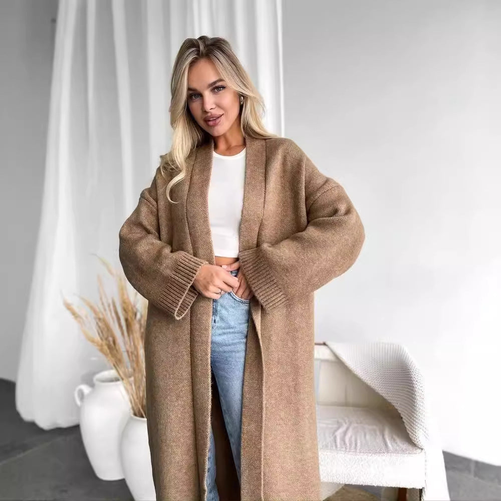 outfit inspo fall 2024 New Autumn and Winter Style Elegant Collarless Long Cardigan Sweater Coat for Women