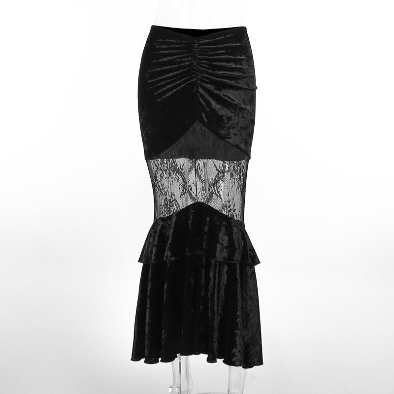 ribbons galore dress to impress Jy585 Autumn New Sexy See-through Embossed Dress Dark Style Elegant Suede Lace Stitching Skirt for Women