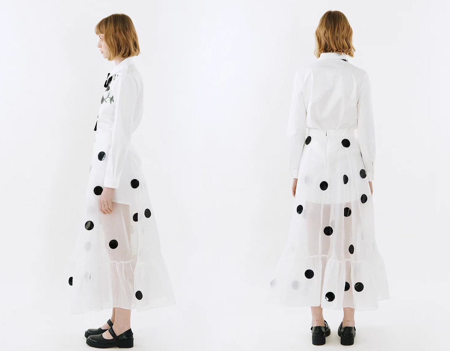 Jazzher Black And White Polka Dot Patch Organza Skirt