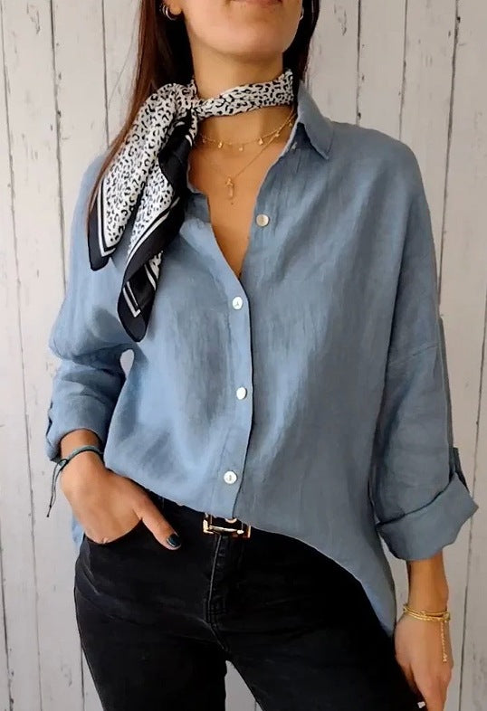 fashion outfits Fall 2024 Women's Lapel Fashion Solid Color Button Long Sleeve Casual Shirt Women