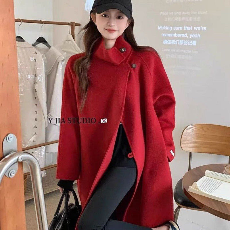 construction worker costume Factory Big Promotion New Year Battle Robe Super Long Stand Collar Cashmere Coat Thickened Design Wool Coat Maillard Series