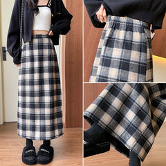 trending fall outfits 2024 Woolen Hip Skirt Autumn and Winter Retro 2024 New Mid-Length Skirt Women's Versatile High Waist Slimming A- line Plaid Skirt