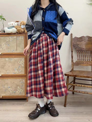 trending fall outfits 2024 Korean Style Retro Plaid Skirt Mid-Length Elastic Waist Large Skirt High Waist Slimming Girl Dress