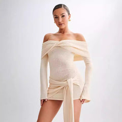 birthday outfits Sweater Dress Knitted off-Shoulder Irregular Strap Sweater Evening Dress