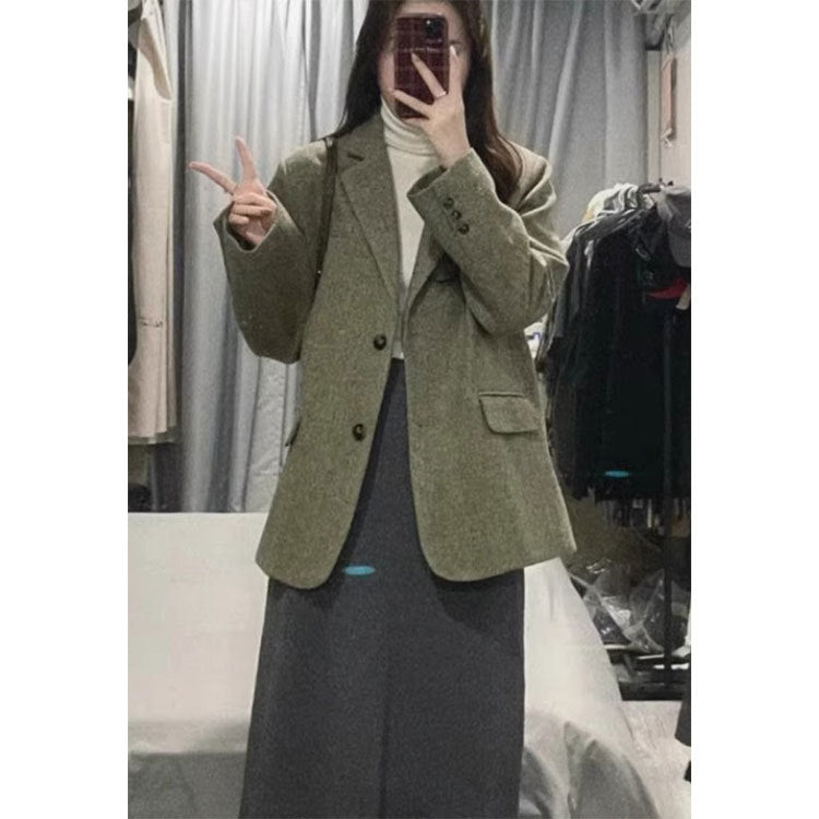 frat boy outfits Vintage Wool Variegated Woolen Suit Coat Coat Autumn and Winter Korean Style High-Grade Quilted Loose Suit