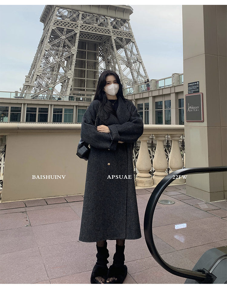 winter fits men 2024 Stand Collar Design Double Breasted Overcoat Women's Long Loose Wool Overcoat Coat Women